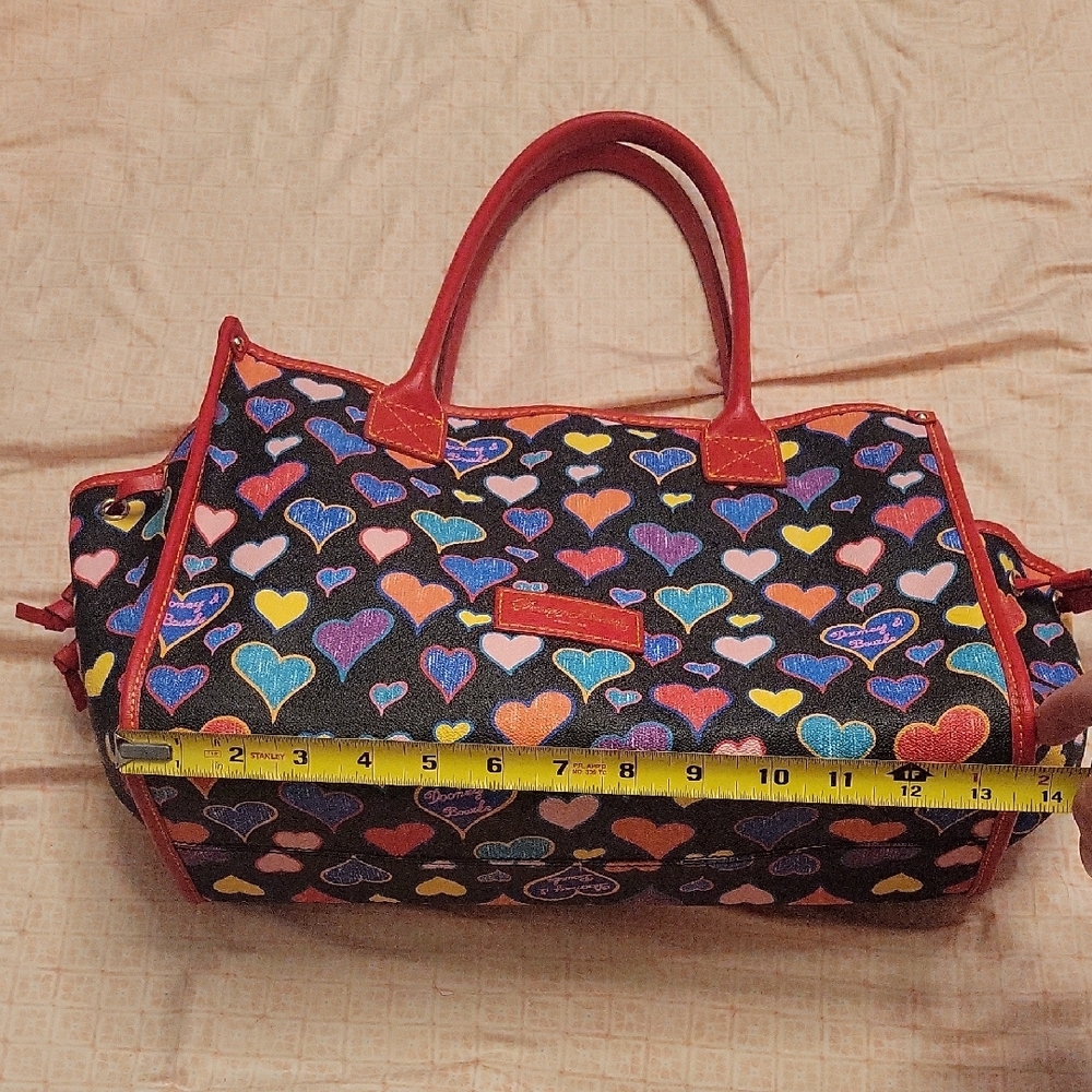 Dooney & Bourke Black Tote with Multicolor Heart Print and Red Trim - Picture 3 of 16
